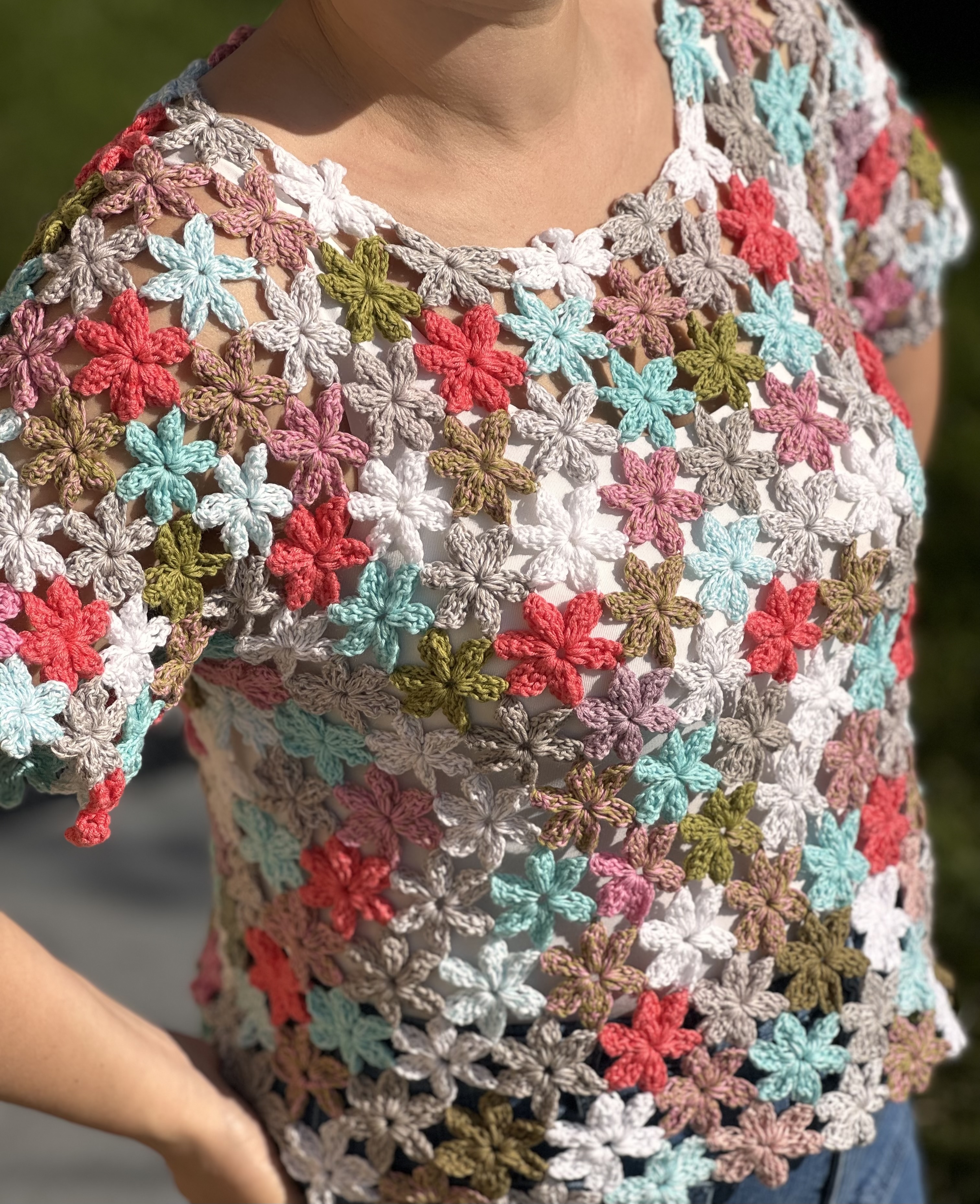 Colourful crochet flower top